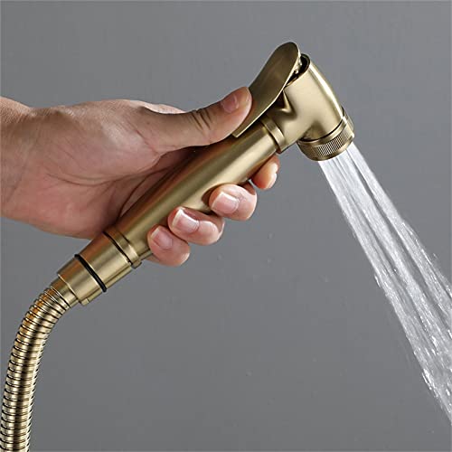 MINJING Hand Held Toilet Bidet Sprayer, Brushed Gold Stainless Steel Bidet Jet Douche Kit Faucet, Hot and Cold Toilet Washer Cleaning, Pressurized Nozzle,B