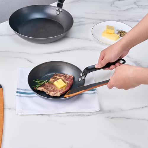 Restaurantware Met Lux 8 Inch Fry Pan, 1 Lightweight Frying Pan - Induction-Ready, Triple-Riveted, Black Carbon Steel Cooking Skillet, Durable, For Searing, Sauteing, And Browning Food