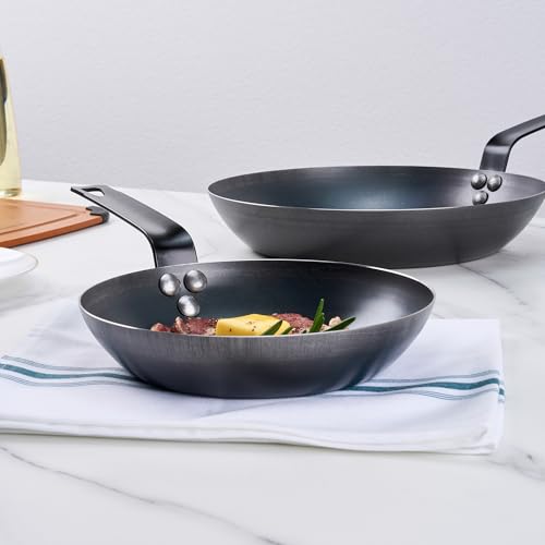 Restaurantware Met Lux 8 Inch Fry Pan, 1 Lightweight Frying Pan - Induction-Ready, Triple-Riveted, Black Carbon Steel Cooking Skillet, Durable, For Searing, Sauteing, And Browning Food