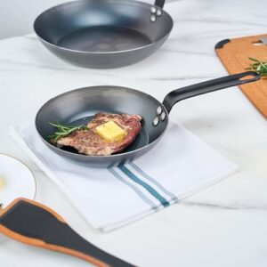 Restaurantware Met Lux 8 Inch Fry Pan, 1 Lightweight Frying Pan - Induction-Ready, Triple-Riveted, Black Carbon Steel Cooking Skillet, Durable, For Searing, Sauteing, And Browning Food