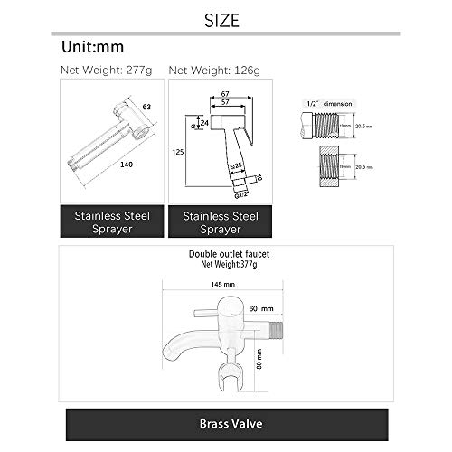 MINJING Bidet Faucet, Single Cold Toilet Hand Held Bidet Sprayer, Brushed Gold Solid Brass Douche Kit, Stainless Steel,A Set