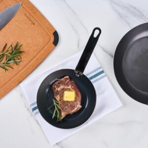 Restaurantware Met Lux 8 Inch Fry Pan, 1 Lightweight Frying Pan - Induction-Ready, Triple-Riveted, Black Carbon Steel Cooking Skillet, Durable, For Searing, Sauteing, And Browning Food