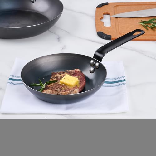 Restaurantware Met Lux 8 Inch Fry Pan, 1 Lightweight Frying Pan - Induction-Ready, Triple-Riveted, Black Carbon Steel Cooking Skillet, Durable, For Searing, Sauteing, And Browning Food