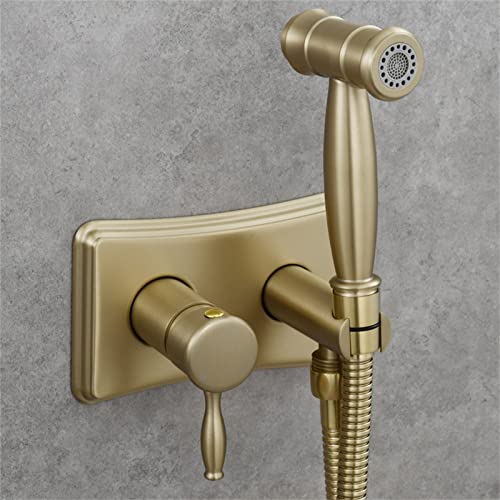 MINJING Handheld Bidet Sprayer for Toilet, 2- Function, Wall Mounted Hot and Cold Faucet Mixer Tap, Bathroom Handheld Toilet Bidet Faucet Women Flusher Sprayer Kit,Brushed