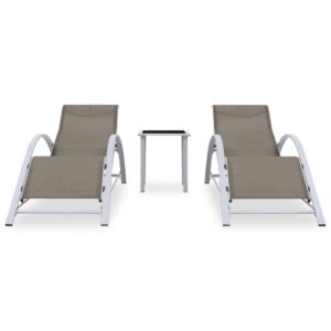 MINERWALL Sun Loungers 2 pcs with Table Aluminum Taupe,Patio Sunlounger Set with Table Comfortable and Durable Outdoor Furniture Sun Loungers, Outdoor Seating