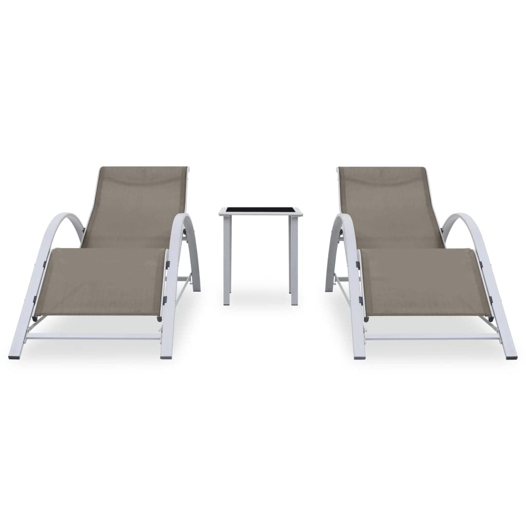 MINERWALL Sun Loungers 2 pcs with Table Aluminum Taupe,Patio Sunlounger Set with Table Comfortable and Durable Outdoor Furniture Sun Loungers, Outdoor Seating