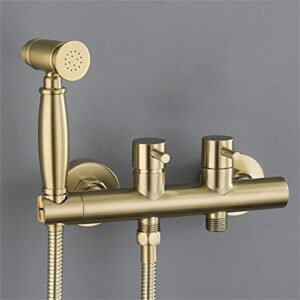 minjing handheld toilet bidet sprayer faucet, brushed gold dual handle double hole shower mixer faucet