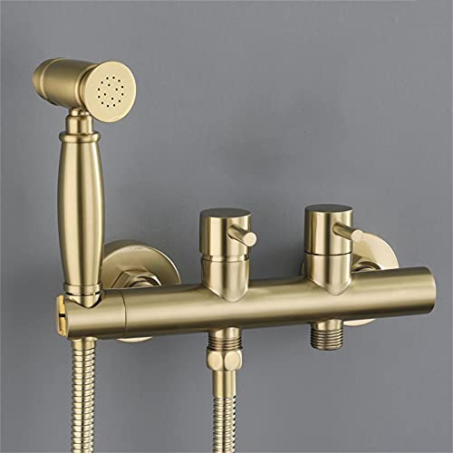 MINJING Handheld Toilet Bidet Sprayer Faucet, Brushed Gold Dual Handle Double Hole Shower Mixer Faucet