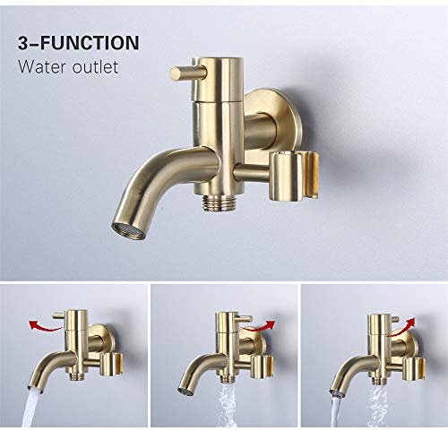 MINJING Bidet Faucet, Single Cold Toilet Hand Held Bidet Sprayer, Brushed Gold Solid Brass Douche Kit, Stainless Steel,A Set