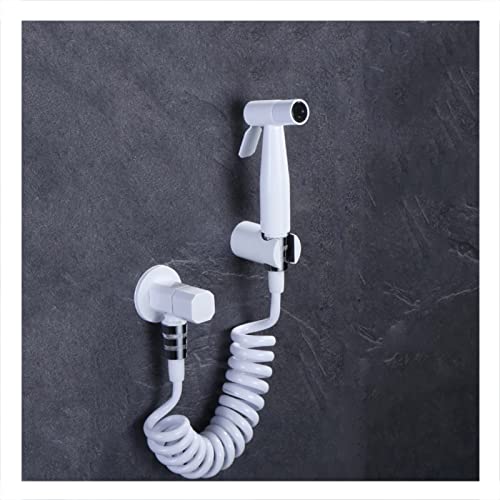 MINJING Bidet Faucet, Single Cold Hand Held Toilet Bidet Sprayer White Paint Stainless Steel Solid Brass Valve Bidet Faucet Shower Douche Kit,A Set