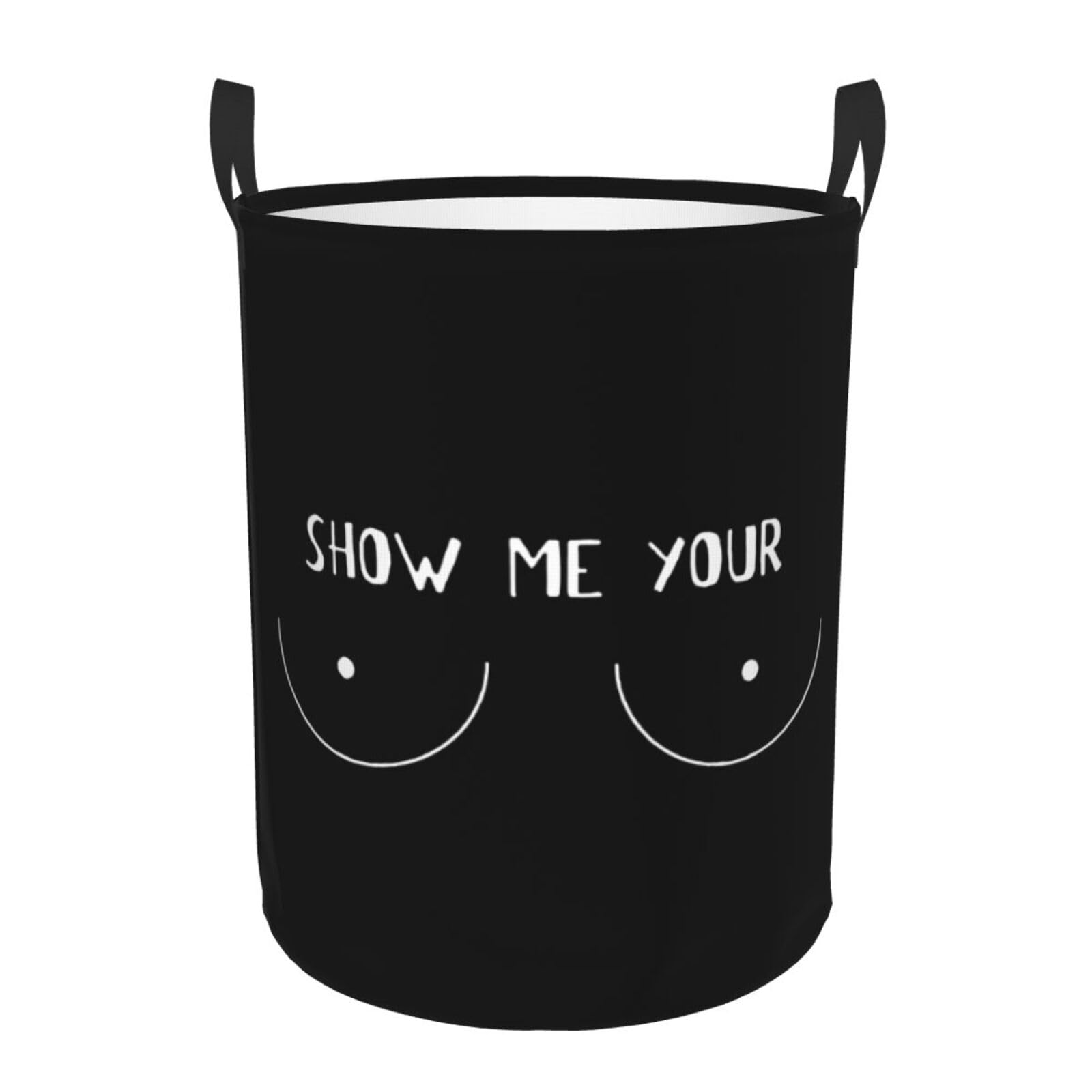 Show Me Your Boobs Laundry Basket Round Portable Storage Box Organizer Laundry Basket Portable Laundry Organizer