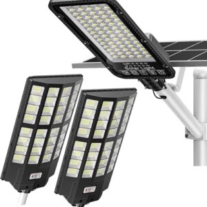 wywna 2pack 6500w + 8000w solar street lights outdoor, wide angle solar parking lot lights commercial dusk to dawn, solar lights outdoor motion sensor street lights waterproof