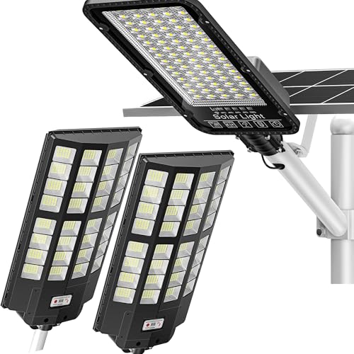 WYWNA 2PACK 6500W + 8000W Solar Street Lights Outdoor, Wide Angle Solar Parking Lot Lights Commercial Dusk to Dawn, Solar Lights Outdoor Motion Sensor Street Lights Waterproof