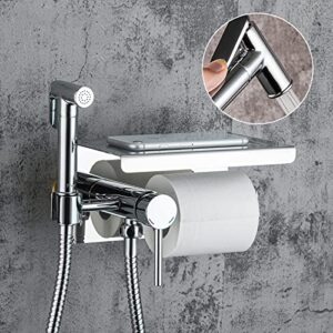 MINJING Handheld Bidet Sprayer for Toilet Brass Chrome Baby Cloth Diaper Sprayer with Toilet Paper Holder for Hot and Cold Water Portable Bidet Faucet with Bidet Hose for Feminine Wash