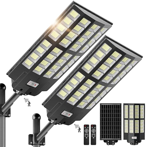 WYWNA 2PACK 6500W + 8000W Solar Street Lights Outdoor, Wide Angle Solar Parking Lot Lights Commercial Dusk to Dawn, Solar Lights Outdoor Motion Sensor Street Lights Waterproof