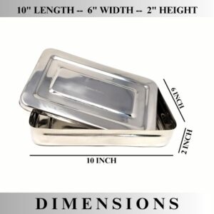 Sewing Organizer for Embroidery and Crafting Supplies Hinged Lid Tin Multipurpose Empty Box Container Silver Stainless Steel Storage For Small Items & Threads (10"L x 6"W x 2"H)