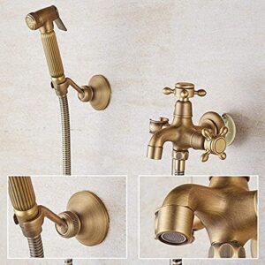 MINJING Faucets,with Brass Shower Bracket Faucet 1.5M Hose Antique Bronze Bidet Toilet Seat Sprayer Gun Sanitary Shower Kit Portable Bidet Faucet