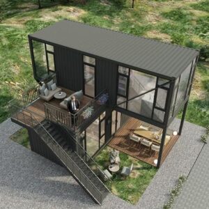 Two-Story Customized Container Houses Villas Prefab Tiny Homes to Live in for Adults Mini Foldable Mobile Home Modular Guest Homes kit casas prefabricadas para Vivir, Stair Terrace guardrail