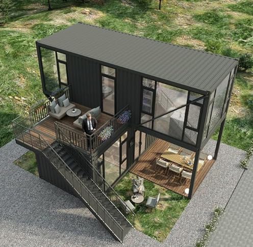 Two-Story Customized Container Houses Villas Prefab Tiny Homes to Live in for Adults Mini Foldable Mobile Home Modular Guest Homes kit casas prefabricadas para Vivir, Stair Terrace guardrail