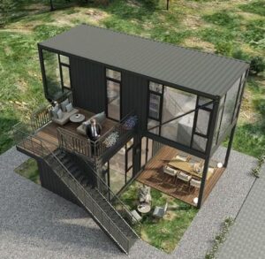 2 room customized container houses two-story villas prefab tiny homes to live in for adults mini mobile home modular guest homes kit casas prefabricadas para vivir, with stair terrace guardrail