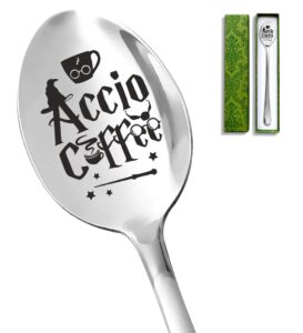 lukifana funny accio coffee spoon, stainless steel coffee spoon ice cream spoon teaspoon cheese spoon, suitable for coffee lovers, bookworm friends, harry potter fans, birthday christmas gifts