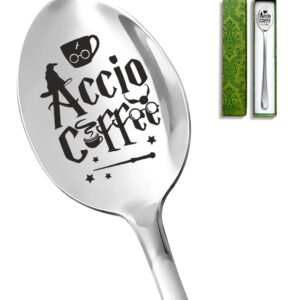 Lukifana Funny Accio Coffee Spoon, Stainless Steel Coffee Spoon Ice Cream Spoon Teaspoon Cheese Spoon, Suitable for Coffee Lovers, Bookworm Friends, Harry Potter Fans, Birthday Christmas Gifts