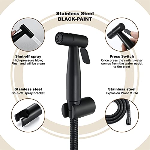 MINJING Bidet Sprayer for Toilet, Black Toilet Handheld Bidet Faucet, Toilet Attachment Handheld Cloth Diaper Spray Set,Spray Gun Set with Angle Valve