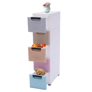 dfmyhked plastic drawers dresser storage cabinet, 5 drawer stackable vertical clothes storage tower, bedroom tall small chest closet, organizer unit for hallway entryway home furniture (colorful)