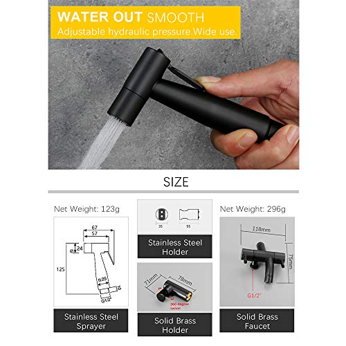 MINJING Toilet Bidet, Hand Held Sprayer Douche Kit, Matte Black Dual Control Faucet Spout Valve Shower Set Toilet Washing,A Set