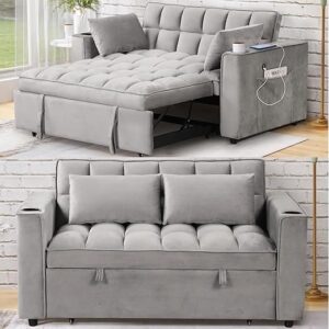 multi-functional sofa bed with cup holder and usb port, loveseat pull out sofa bed sleeper bed for living room office apartment (gray)