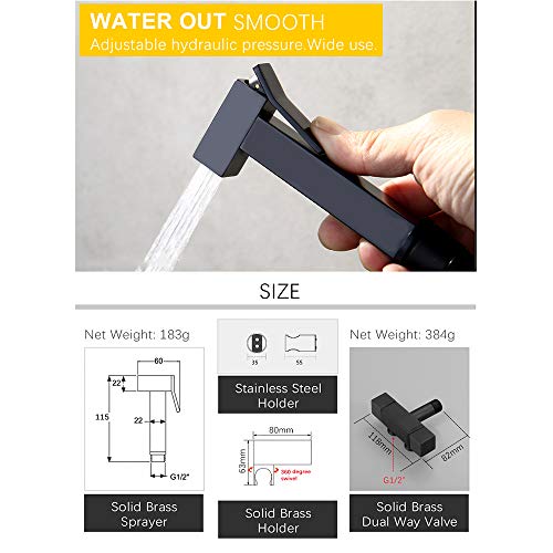 MINJING Hand Held Toilet Bidet Sprayer, Square Dual Way Faucet Valve Shower Set Toilet Washing, Matte Black Douche Kit,A Set