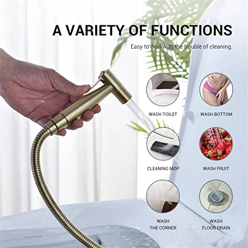 MINJING Hand Held Toilet Bidet Sprayer, Hot and Cold Brushed Gold Stainless Steel Bidet Jet Douche Kit, Toilet Washer Cleaning Shower Faucet,Black