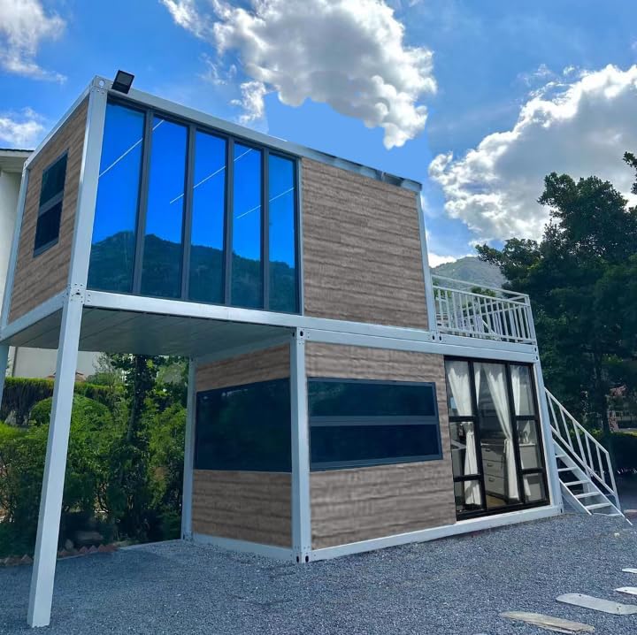 Two-Story Customized Container Houses Villas Prefab Tiny Homes to Live in for Adults Mini Foldable Mobile Home Modular Guest Homes kit casas prefabricadas para Vivir, Stair Terrace guardrail