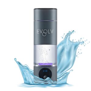 evolv hydrogen water bottle generator - spe & pem water ionizer 5.42ppm, highest concentrated dose - 8oz hydrogenated water bottle for improved energy & inflammation support - convenient & easy to use