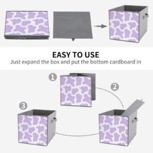 OPOZSDF Collapsible Storage Bin 10.6 x10.6 Inch Decorative Cube Organizers, Storage Basket Bin Compatible with Cow Print Purple Cube Box with Handles, 1 Pack