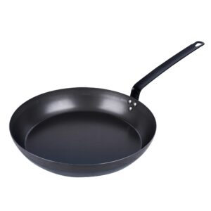 restaurantware met lux 14 inch fry pan, 1 lightweight frying pan - induction-ready, triple-riveted, black carbon steel cooking skillet, durable, for searing, sauteing, and browning food