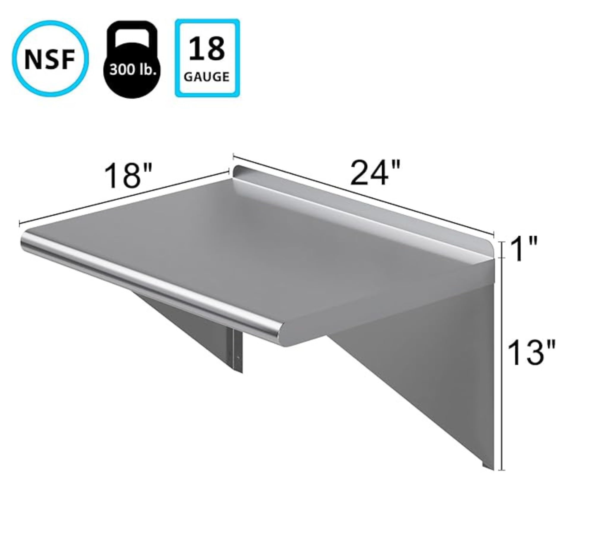 Express KitchQuip Stainless Steel Wall Shelf 18" x 24" | Metal Shelving | Garage, Laundry, Storage, Utility Room | Restaurant, Commercial Kitchen | NSF Certified |