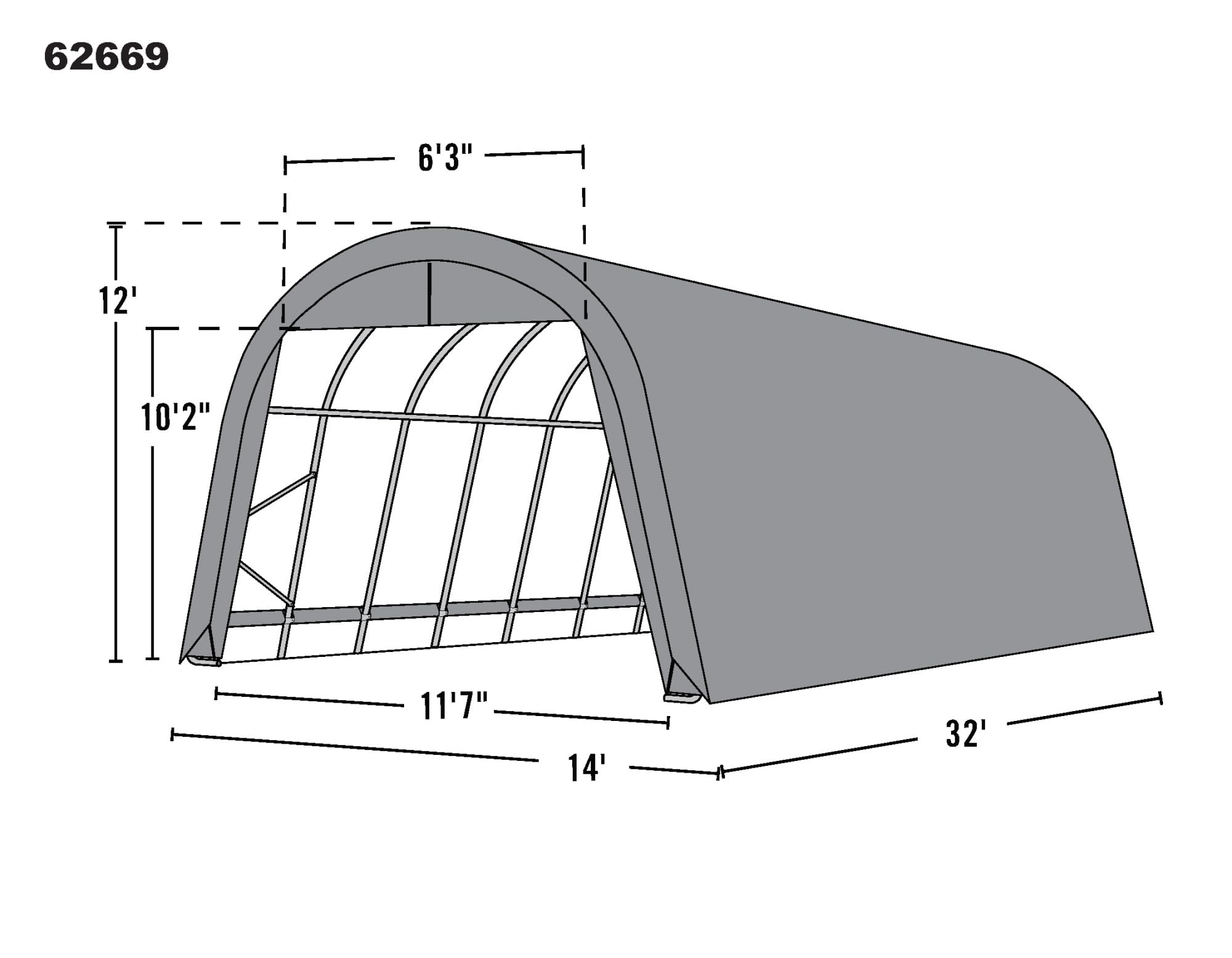 ShelterLogic Roundtop 14x32x12 ft. Instant Garage - All-Season Fabric-Covered Shelter for RVs, Trucks, Boats, Cars