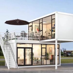 Two-Story Customized Container Houses Villas Prefab Tiny Homes to Live in for Adults Mini Foldable Mobile Home Modular Guest Homes kit casas prefabricadas para Vivir, Stair Terrace guardrail