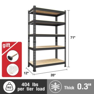 Go-Trio Storage Shelves 5 Tier Adjustable Height Garage Storage Shelving Unit, Heavy Duty Metal Storage Utility Rack Shelf for Warehouse Pantry Closet Kitchen Laundry, 71" x 35" x 12", Black