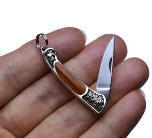 jpcrmov mini pocket knife keychain for men, ultra light 9g compact folding knife edc, sharp x50cr15mov steel blade, brass sandalwood handle