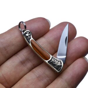 JPCRMOV Mini Pocket Knife Keychain for Men, Ultra Light 9g Compact Folding Knife EDC, Sharp X50CR15MoV Steel Blade, Brass Sandalwood Handle