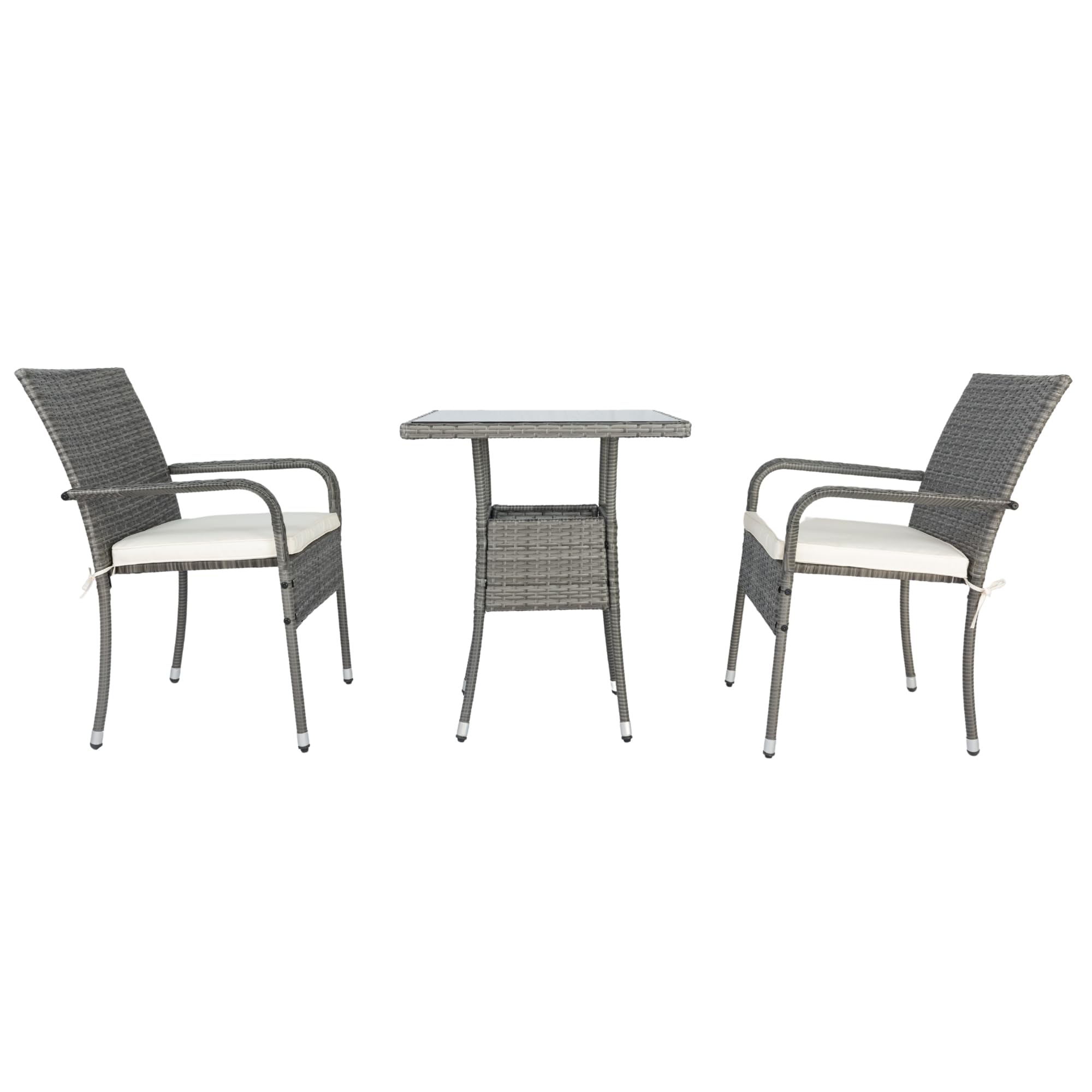 3 Piece Patio Conversation Set, Wicker Garden Bistro Set, Waterproof Outdoor Furniture Set Patio Table and Chairs, Rattan Outdoor Conversation Set with Cushions, Coffee Table (3 Pieces)