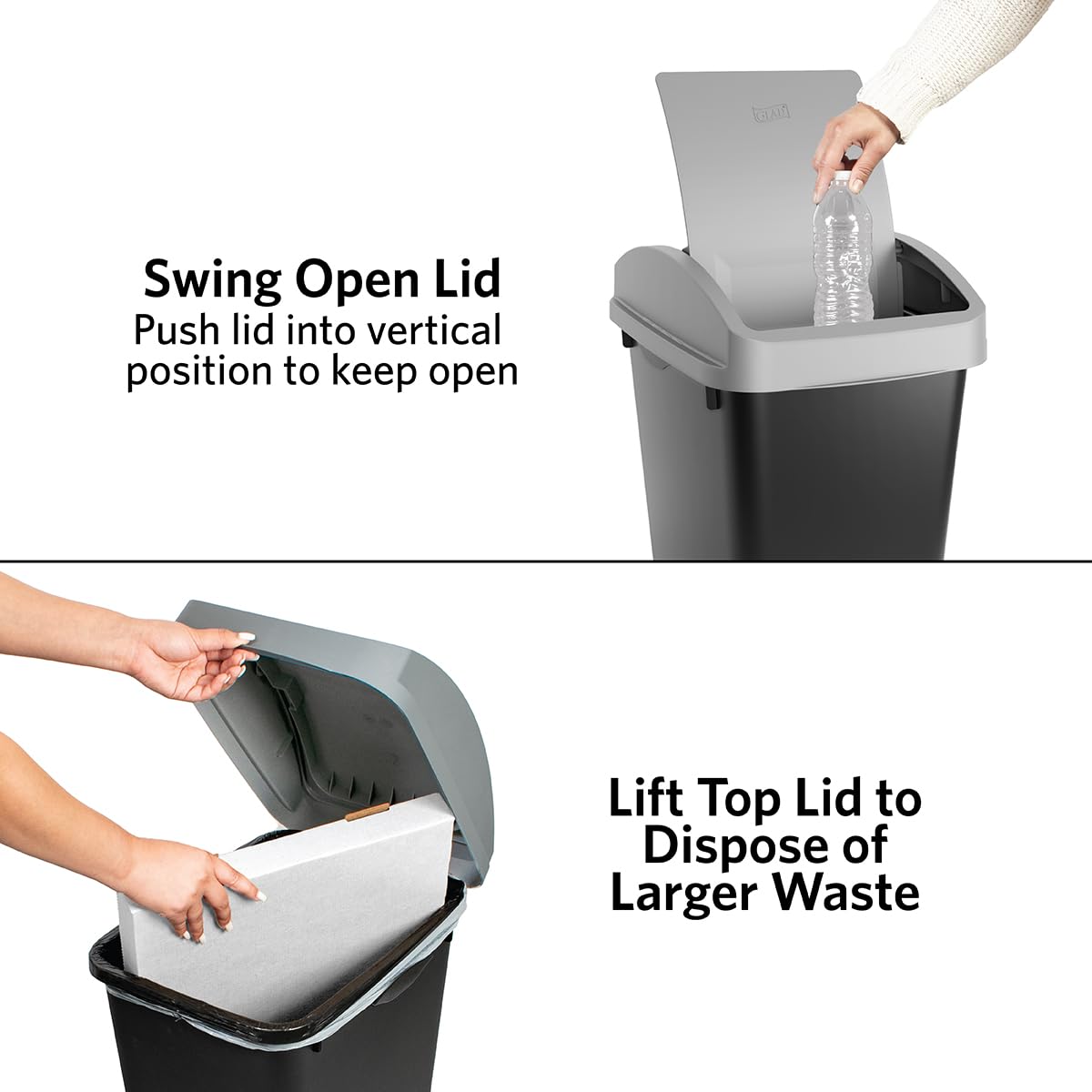 Glad Link & Sort 36 Gallon Waste and Recycle Center - 3x12G (3x45L) Plastic Bin Compartments for Trash, Recycling, Compost with Odor Protection and Swing Top and Lift Up Lids