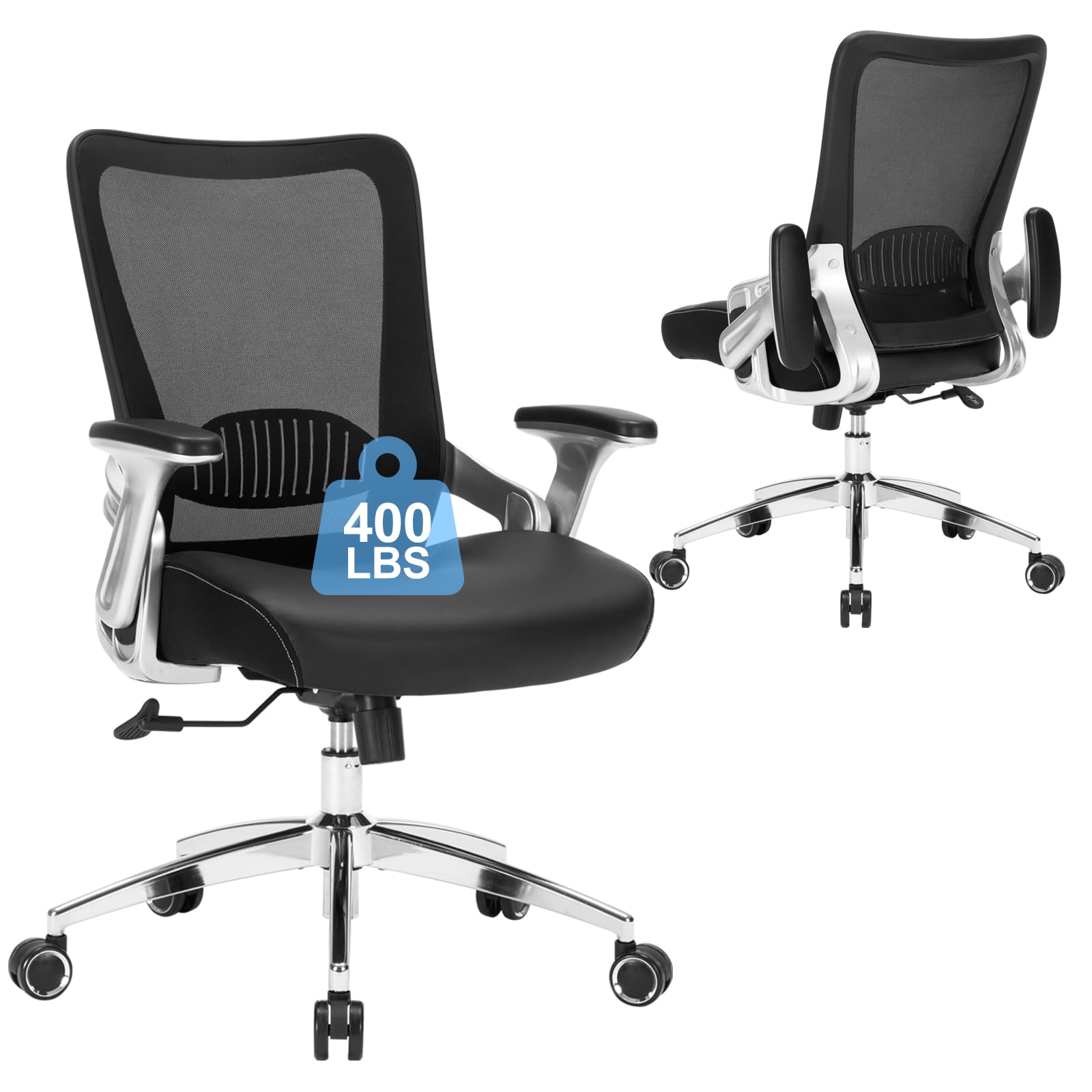 Ergonomic Office Desk Chair 400lbs Heavy Duty Home Office Desk Chairs with Wide Thick Seat Cushion, Executive Computer Task Chair with Adjustable Seat Height & Arm Height for Heavy People