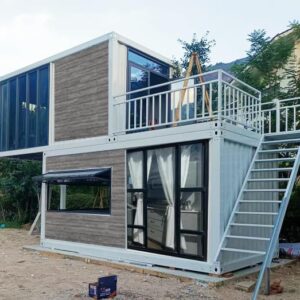 Two-Story Customized Container Houses Villas Prefab Tiny Homes to Live in for Adults Mini Foldable Mobile Home Modular Guest Homes kit casas prefabricadas para Vivir, Stair Terrace guardrail