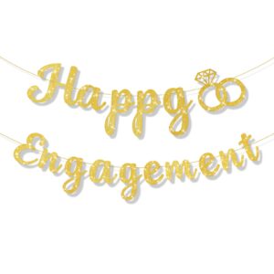 happy engagement banner, glitter gold congratulations wedding decorations marriage proposal just engaged banner for bride-to-be groom-to-be lovers anniversary party supplies (unassembled)