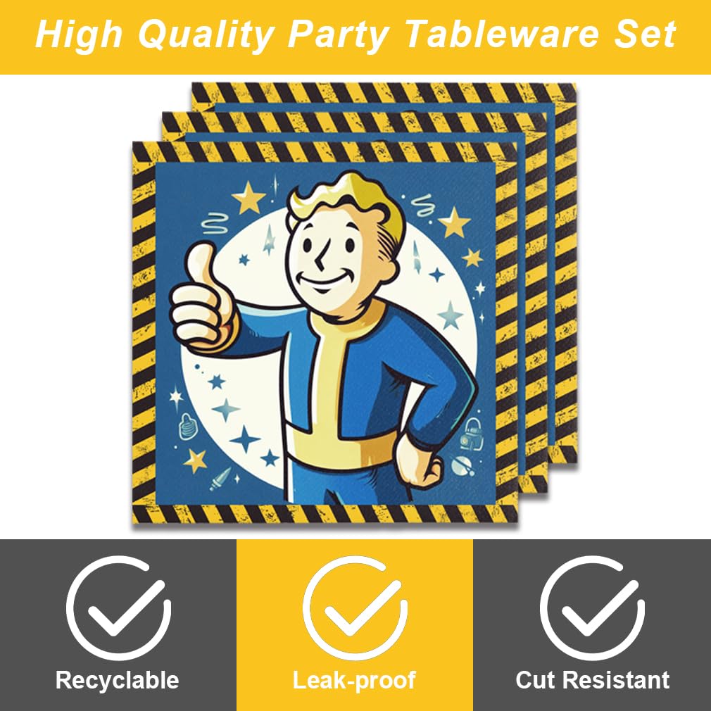 Fuyhiuous 40Pcs Fallout Vedio Game Party Supplies include 20 plates, 20 napkins for the Fallout birthday party decoration