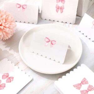 Whaline 80Pcs Pink Bow Place Cards 2 x 3.5 Inch Watercolor Tented Cards 8 Designs Blank Seat Assignment Card for Party Table Setting Supplies