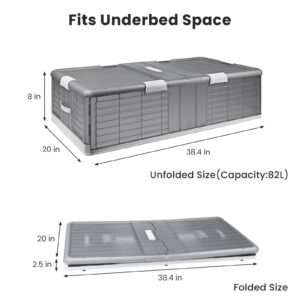 STATESVILLE 82L Plastic Under Bed Storage Containers Bin with Lids and Wheels Foldable Underbed Storage Bags Double Doors Storage Box Multi-Purpose Container for Clothes, Shoes and Duvets, 2 Pack